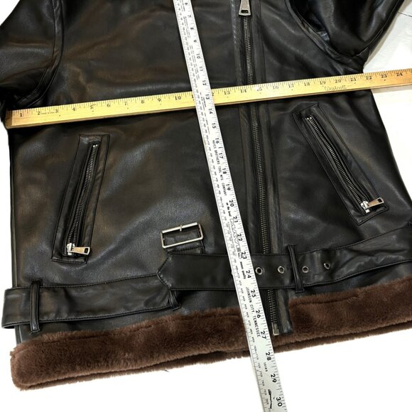 SO Faux Leather and Fur Moto Flight Aviator Bomber Jacket - Picture 13 of 14